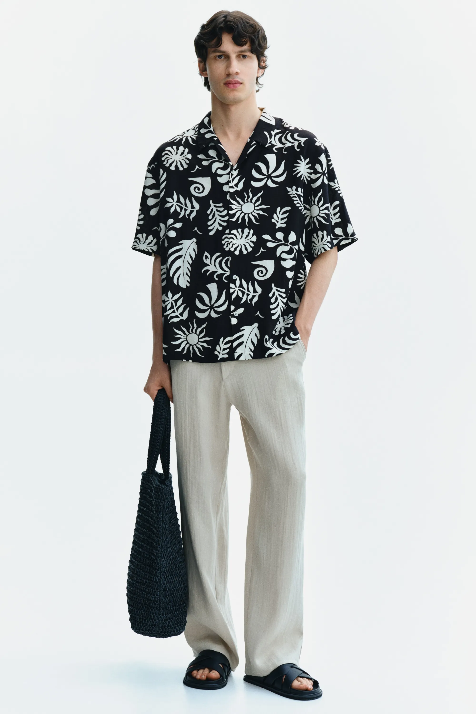 Chemise Relaxed Fit à col cubain - Noir/motif