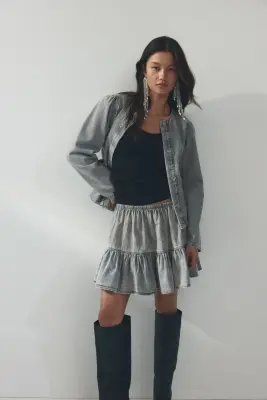 Veste à manches bouffantes en denim - Gris délavé — photo 2