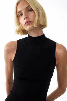 Top à col cheminée en viscose - Noir — photo 1