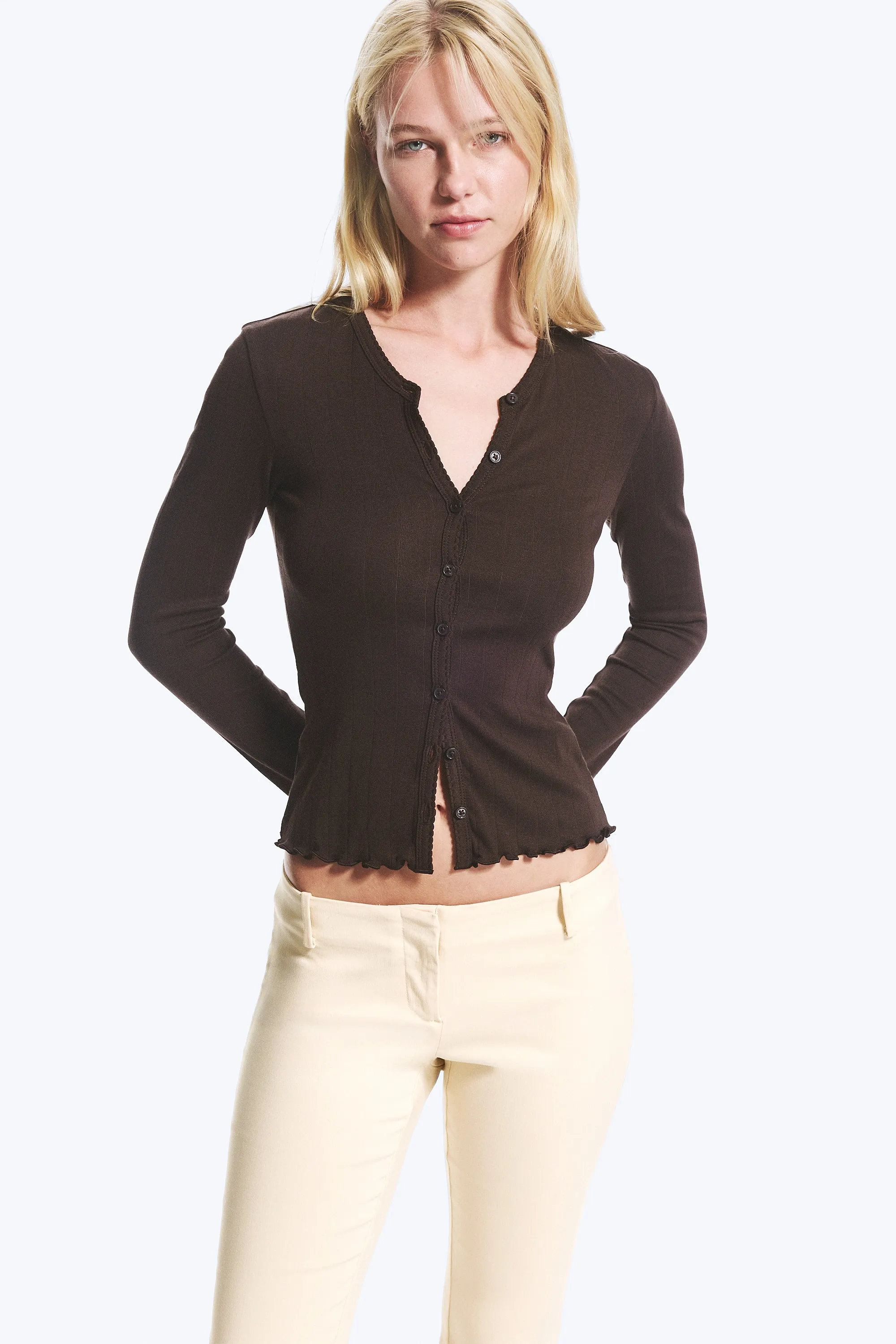 Cardigan côtelé ajusté - Marron foncé
