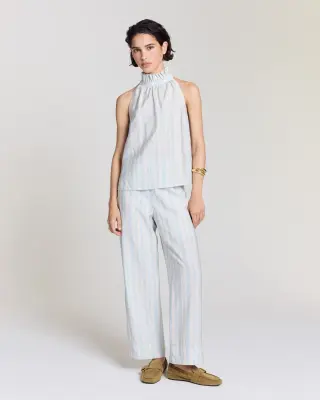 Pantalon Hollis rayures onde fond blanc — photo 1
