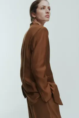 Blazer sans revers - Marron — photo 3