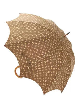 Parapluie ou ombrelle en coton imprimé monogram marron et beige — photo 2