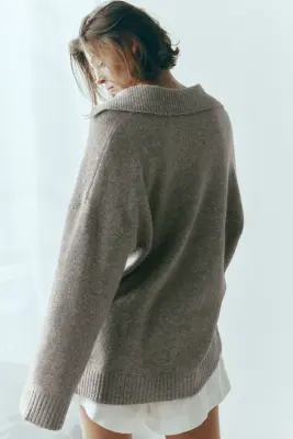 Pull en maille fine avec col - Taupe chiné — photo 2