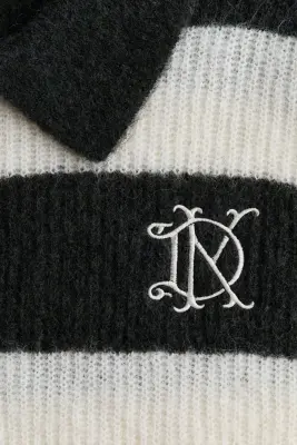 Pull façon polo en maille côtelée - Crème/rayures vert foncé — photo 4