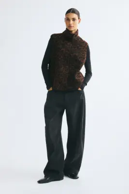 Veste sans manches en tissu Teddy bear - Marron foncé/imprimé léopard — photo 2