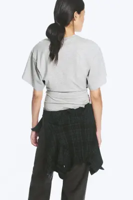 T-SHIRT AJUSTÉ DRAPÉ - Gris chiné — photo 2