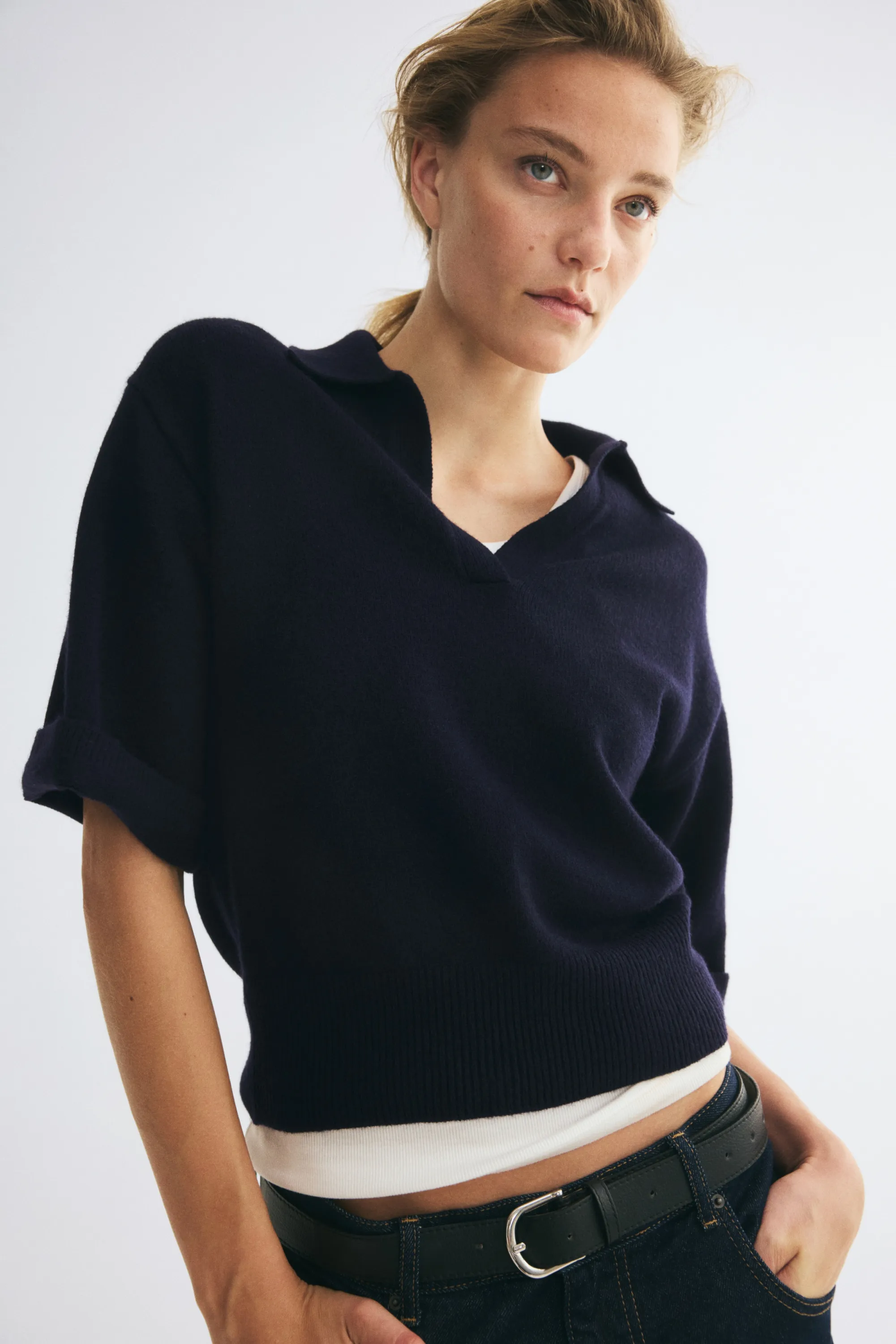 Polo en maille fine - Bleu marine
