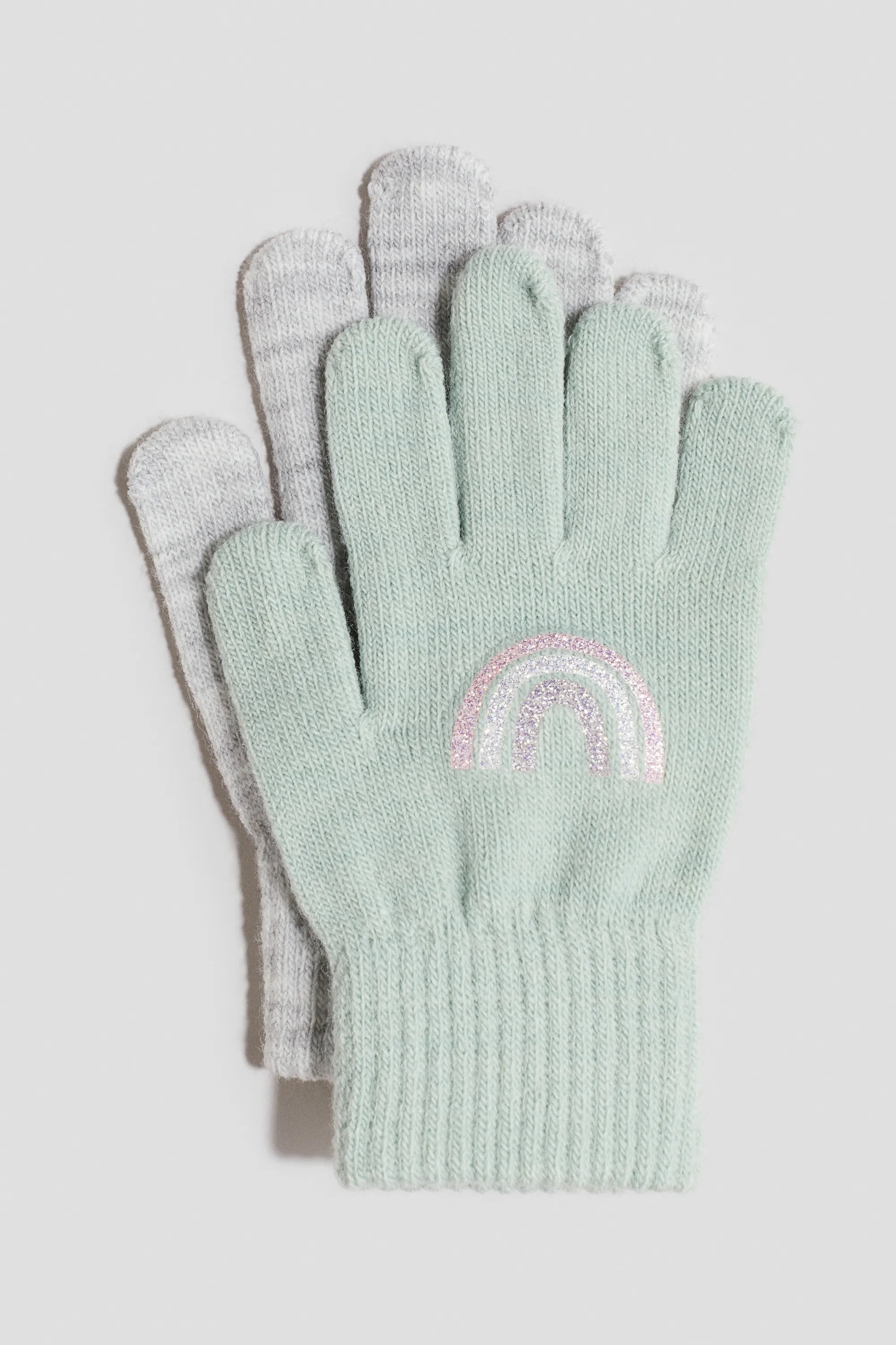 Lot de 2 paires de gants en maille fine - Vert menthe/arc-en-ciel
