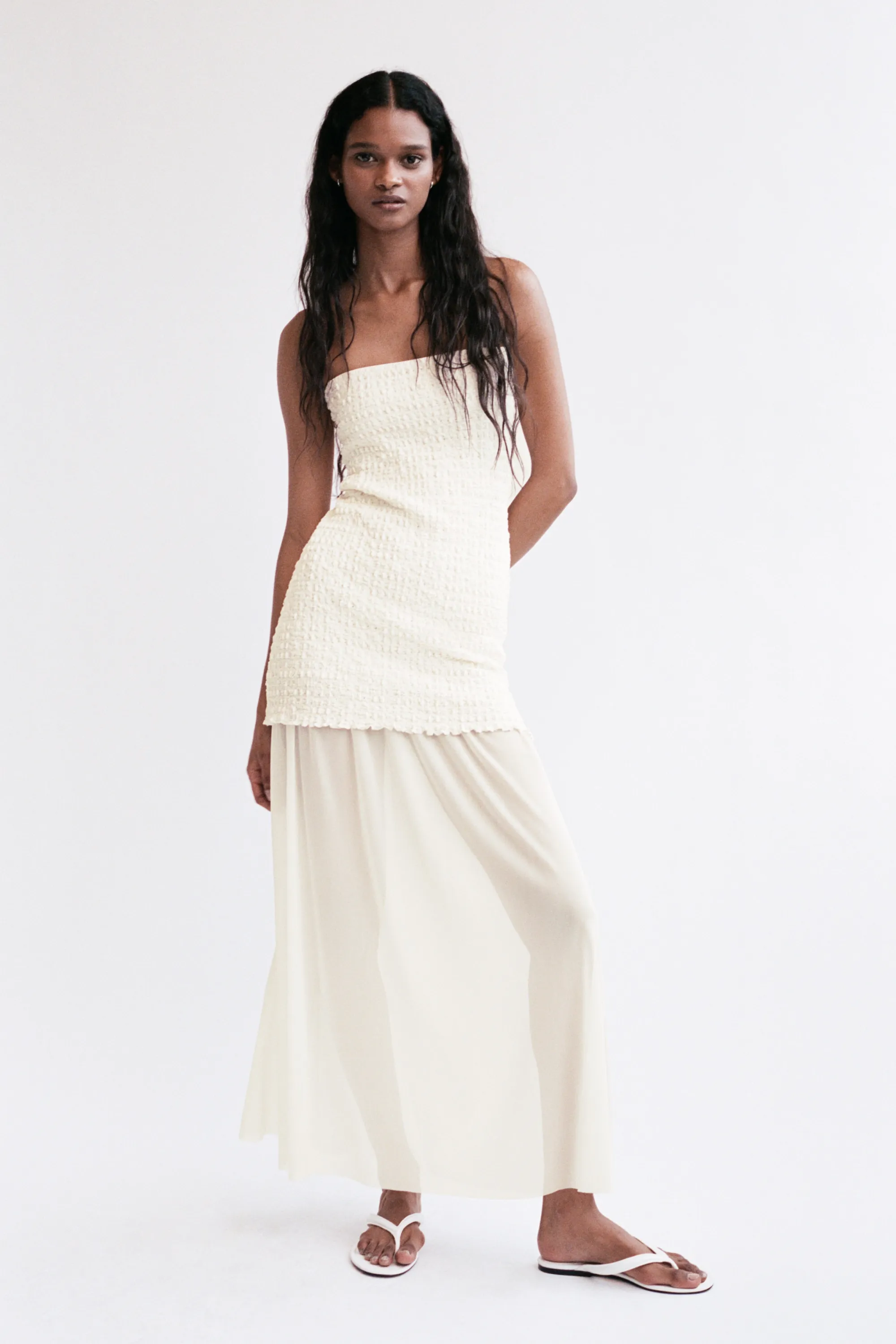 Robe bandeau bi-matière - Crème