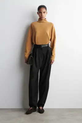 PULL À COL CHEMINÉE EN MAILLE CHENILLE - CARAMEL — photo 1