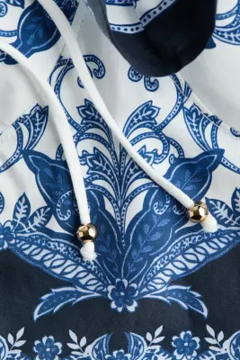 Top bustier en popeline de coton - Bleu foncé/motif — photo 4