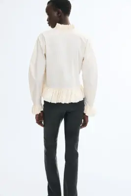 Blouse volantée en coton - Crème — photo 3