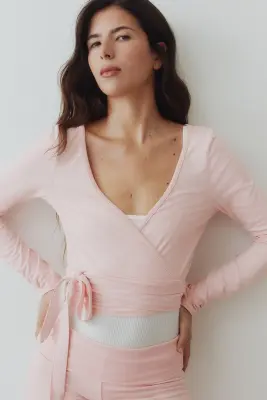 Top cache-cœur en jersey brossé - Rose clair — photo 1