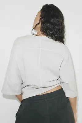 Sweat à manches courtes en coton - Gris clair — photo 2