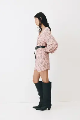 Robe froissée avec boutons - Rose/fleuri — photo 3
