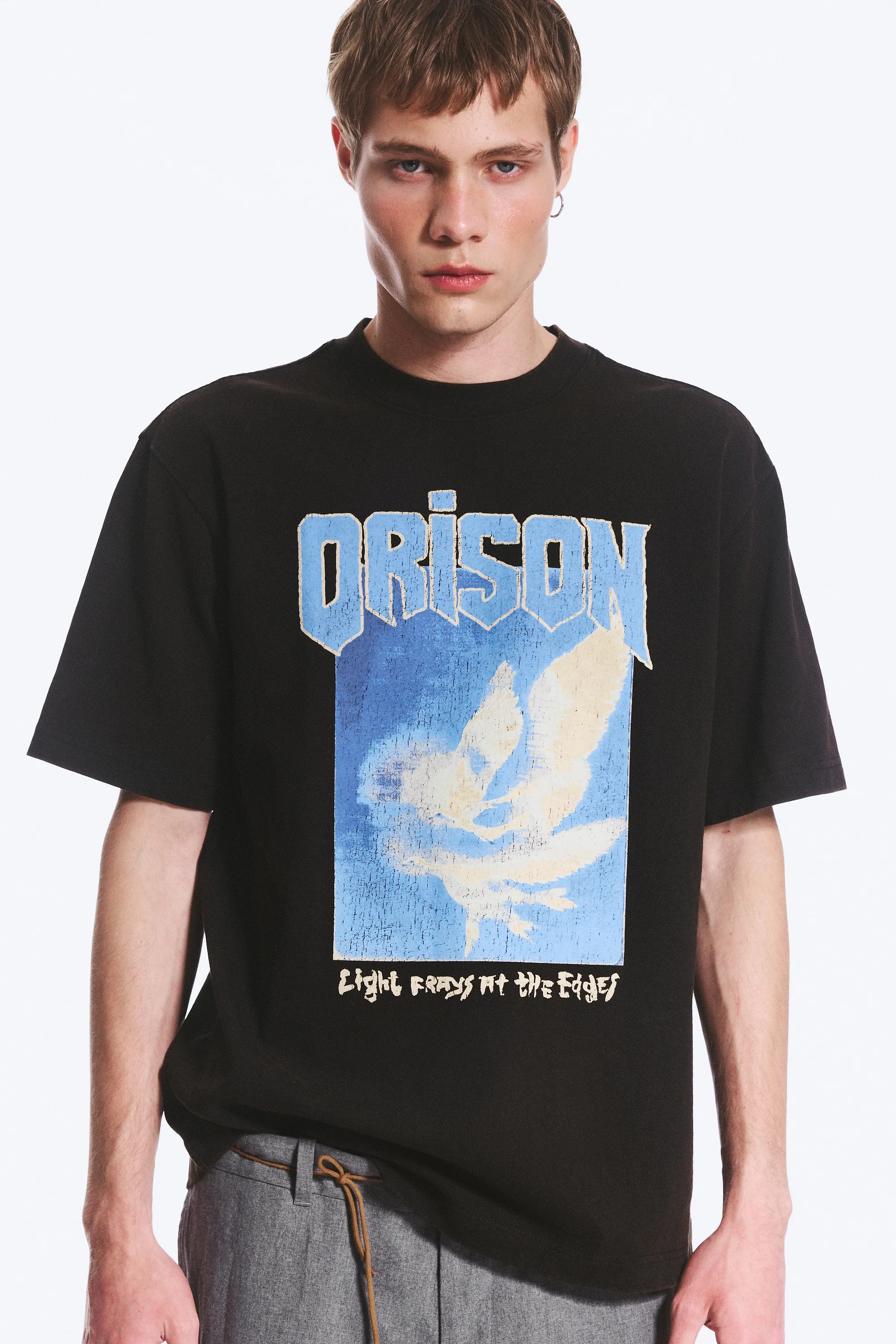 T-shirt imprimé graphique décontracté - Noir - Oiseaux