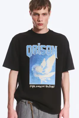 T-shirt imprimé graphique décontracté - Noir - Oiseaux — photo 1