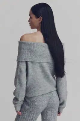 Pull épaules nues - Gris chiné — photo 2