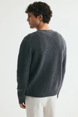 Gilet Regular Fit en maille de laine côtelée - Gris foncé — photo 3