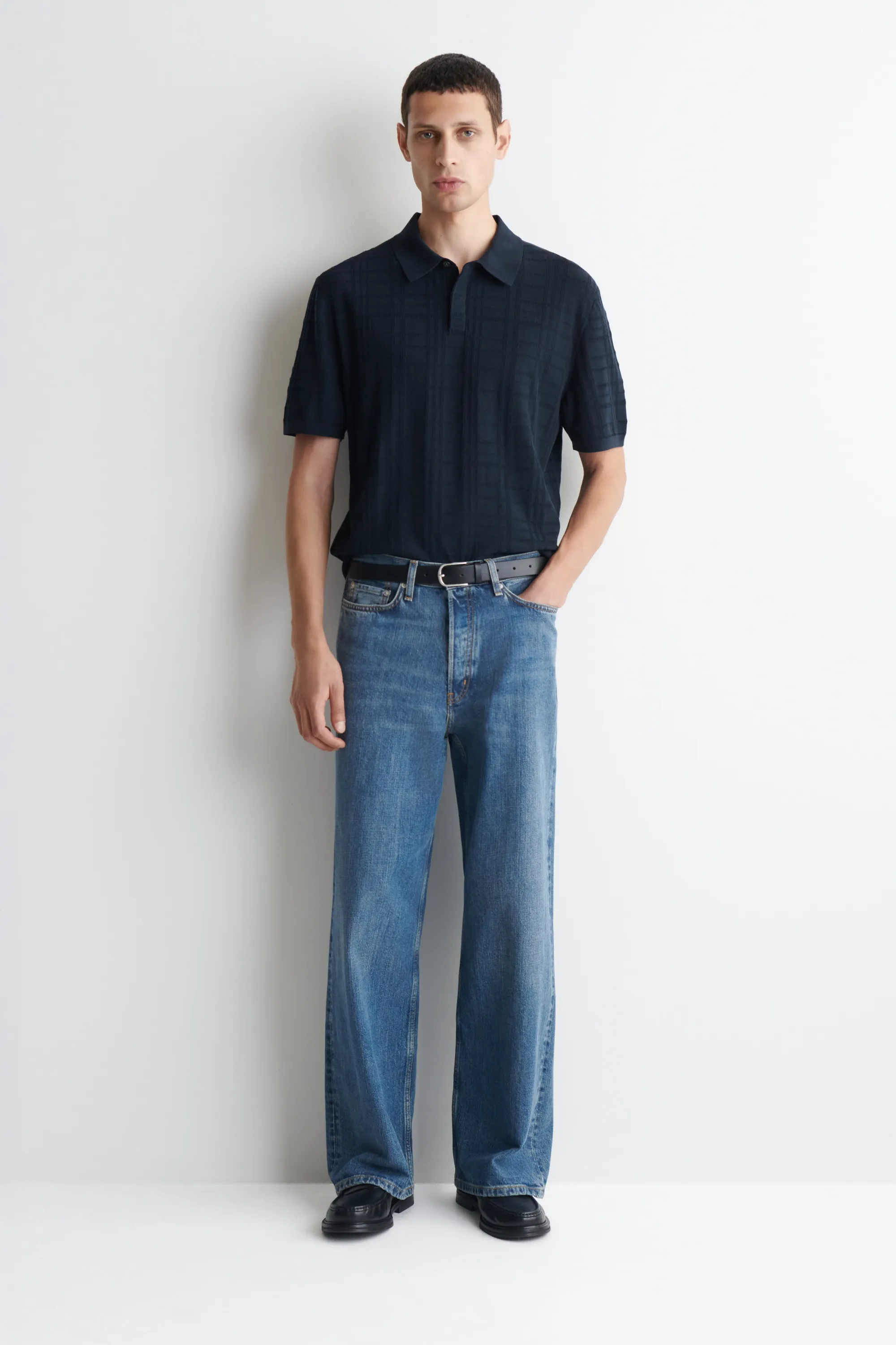 POLO EN MAILLE JACQUARD À CARREAUX - BLEU MARINE / CARREAUX