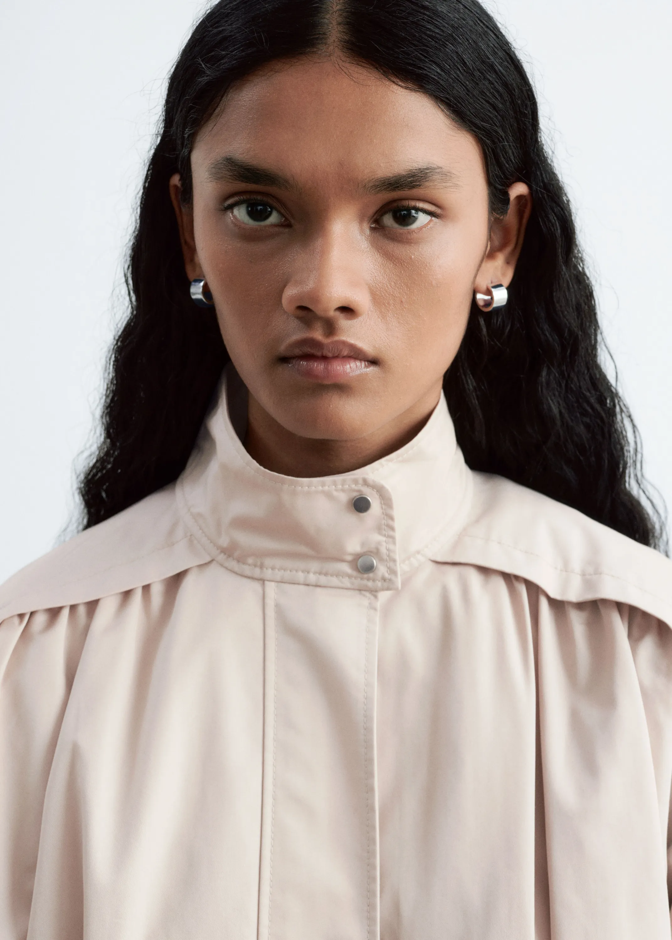 Veste froncée à col montant - Beige