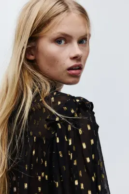 Blouse en tissu jacquard - Noir/motif — photo 2