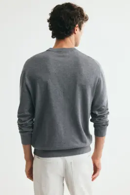 Pull Regular Fit en maille fine - Gris foncé chiné — photo 2