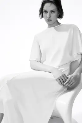 Robe midi en satin - Crème — photo 2