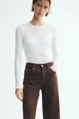 Wide High Waist Jeans - Marron foncé — photo 2
