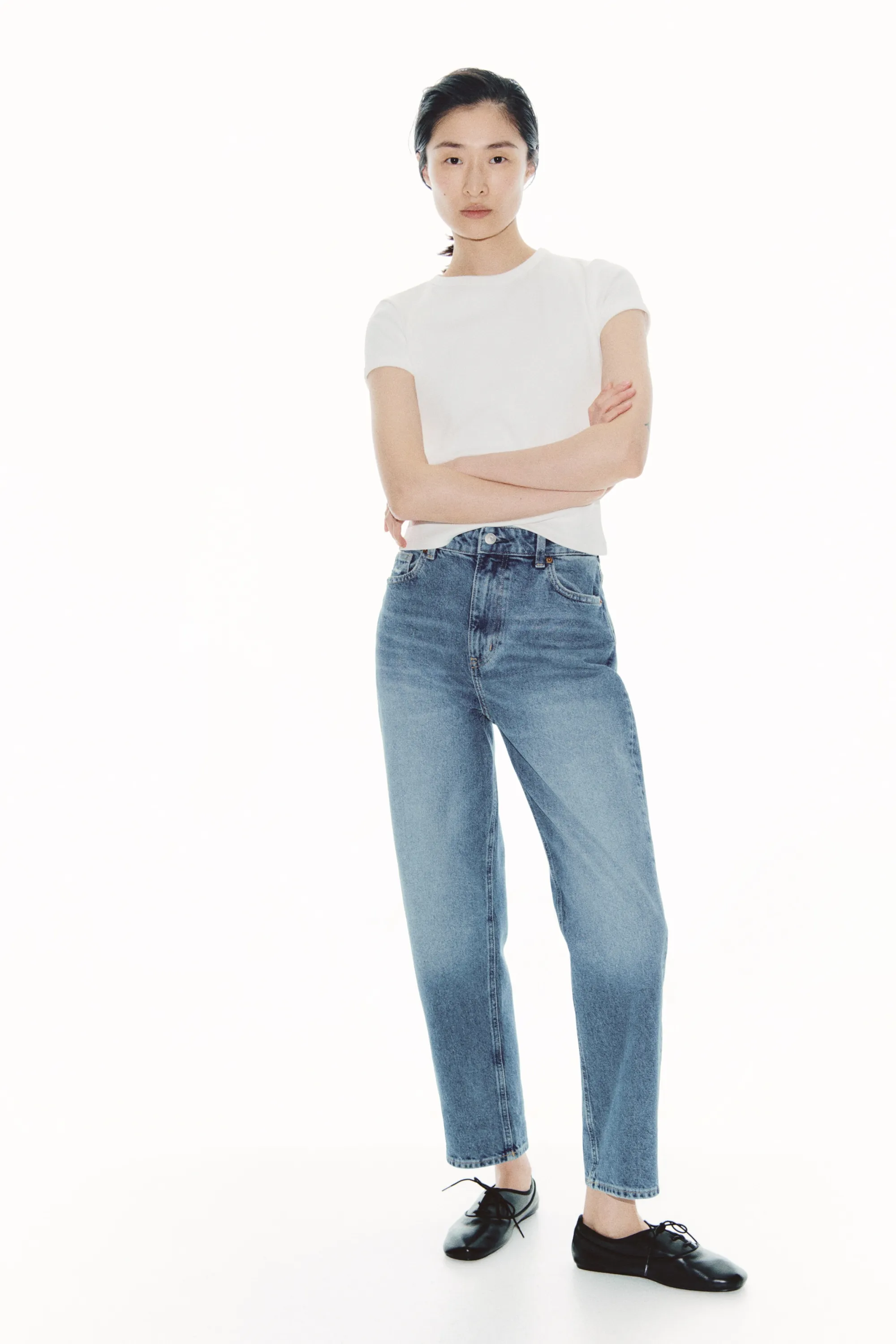 Mom Slim Fit High Waist Ankle Jeans - Bleu denim