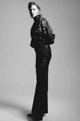 Pantalon évasé en tissu enduit - Noir — photo 3