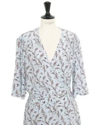 Robe longue portefeuille bleu ciel imprimée oiseaux Prix boutique $175 Taille 42 — photo 5