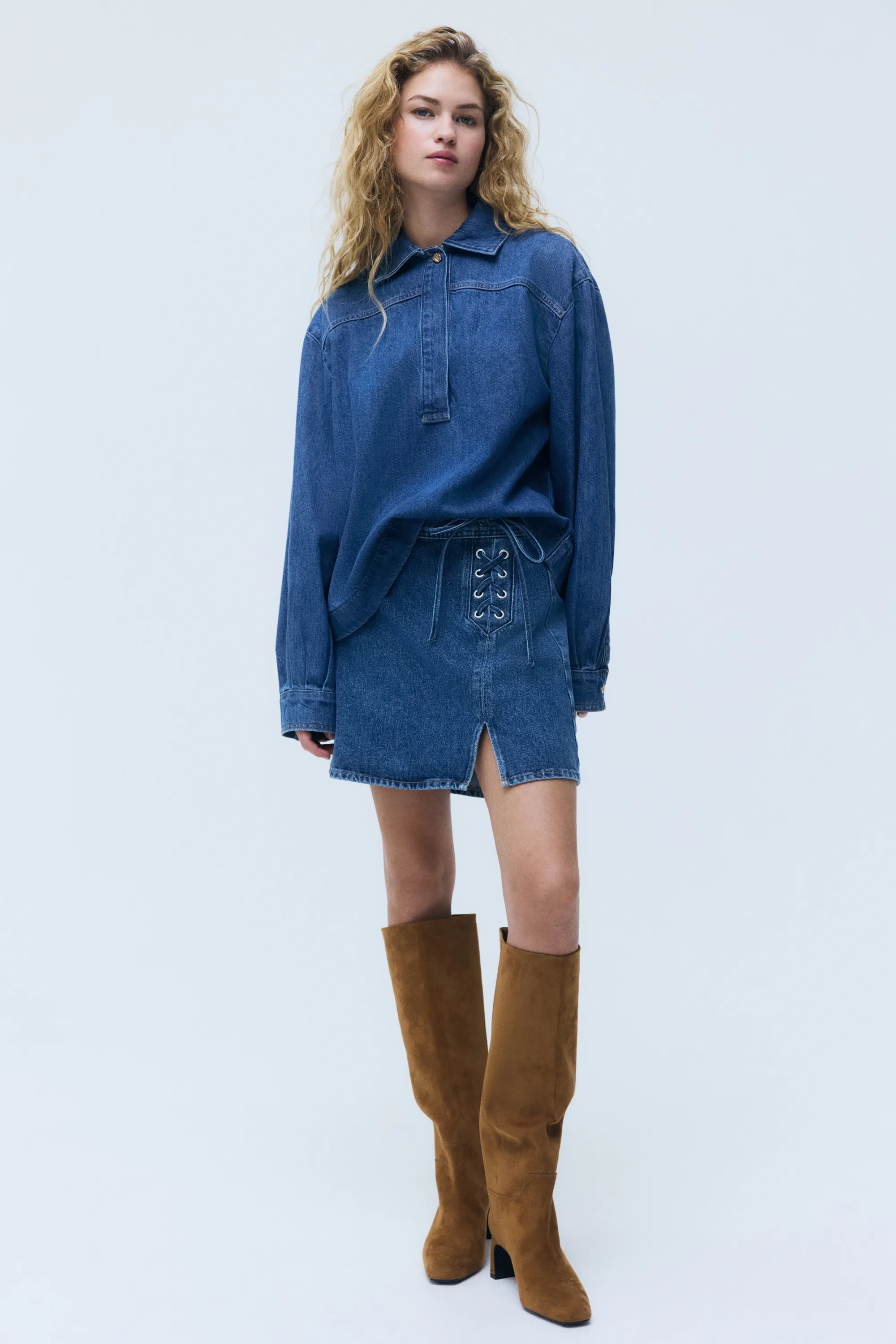 Chemise popover en denim - Bleu denim