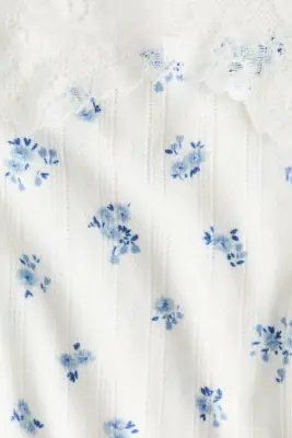 Top à bretelles fines en pointelle - Blanc/bleu/fleuri — photo 5