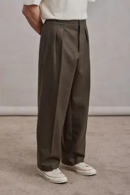 Pantalon French Military - Flanelle de laine vierge épaisse Vert Foncé Chiné — photo 4
