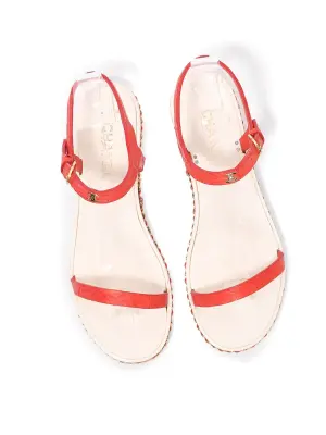 Sandales plates en cuir blanc et rouge et chaine dorée Prix boutique 950€ Taille 38 — photo 4