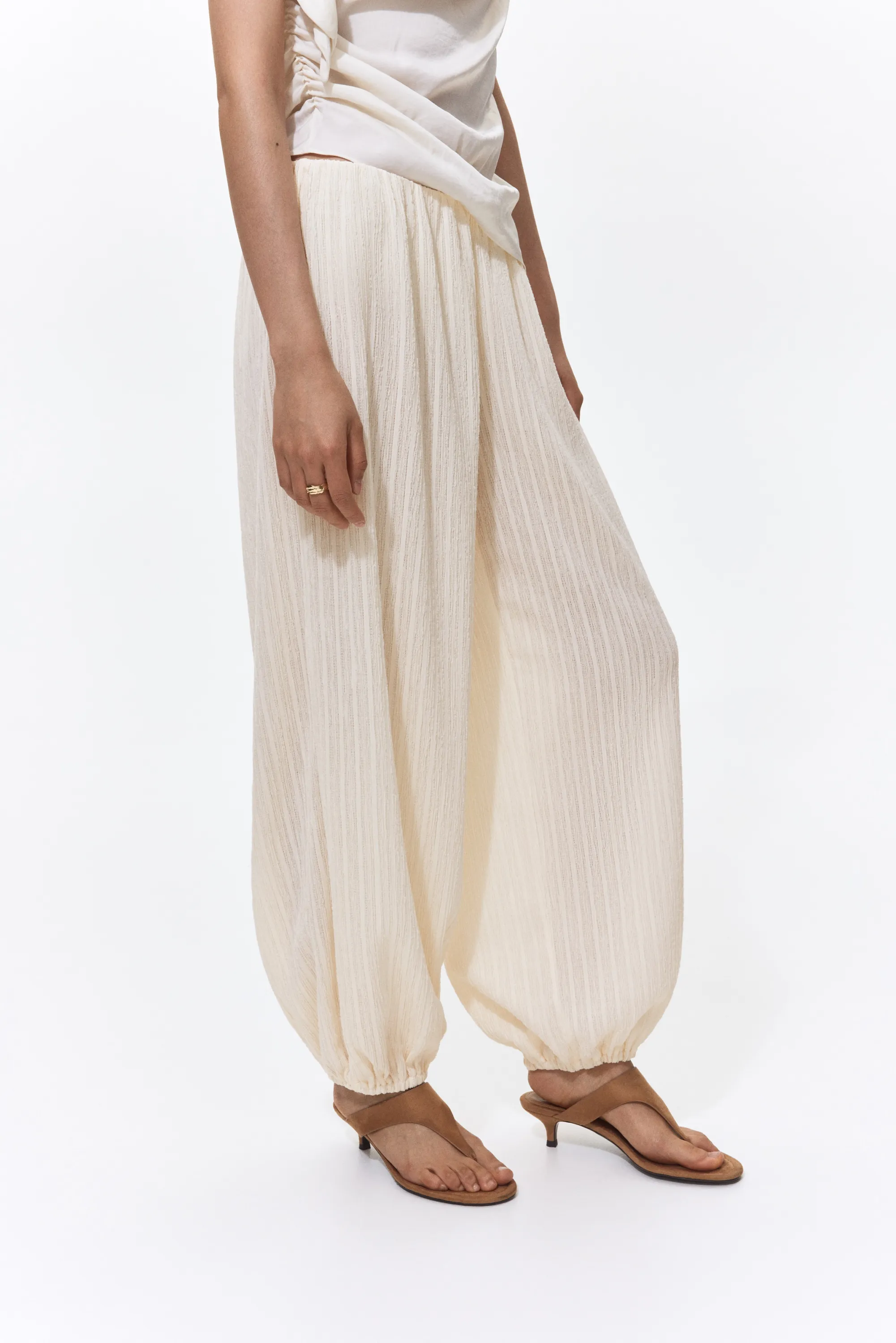 Pantalon ballon froissé - Crème