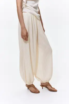 Pantalon ballon froissé - Crème — photo 1