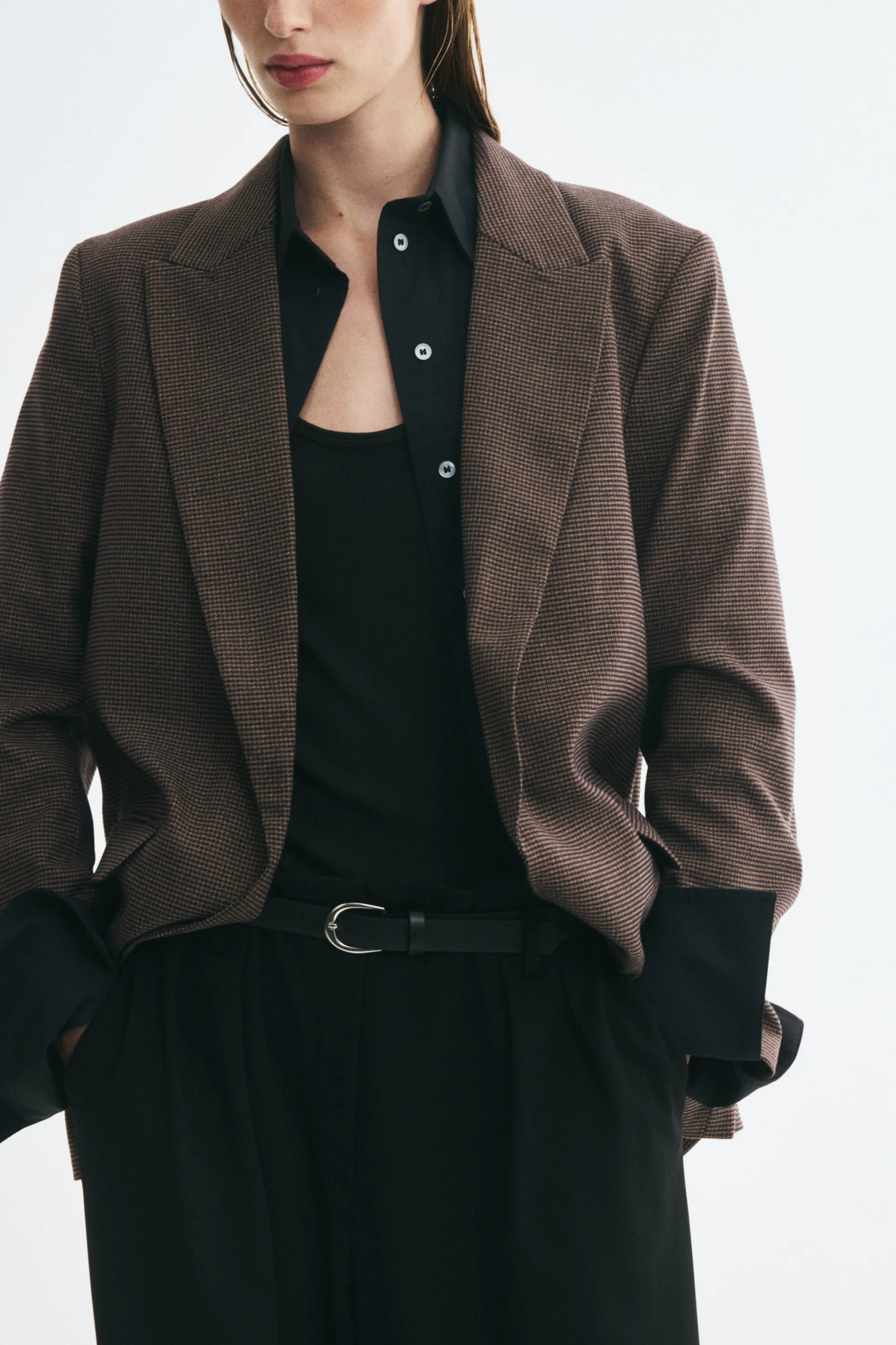 Blazer oversize - Beige/motif pied-de-poule