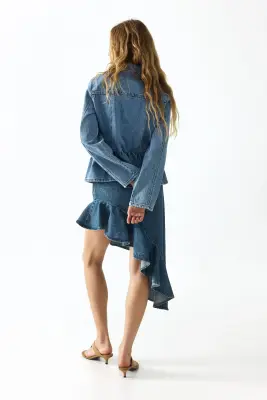Jupe asymétrique en denim - Bleu denim — photo 1