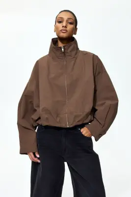 Veste en coton avec base à effet boule - Marron — photo 2