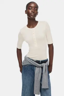 Top en coton pima - Beige clair — photo 1