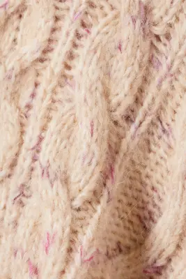 Pull texturé en maille torsadée longue - Beige - Rose chiné — photo 3