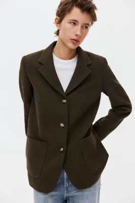Blazer en laine mélangée - Vert kaki foncé — photo 1