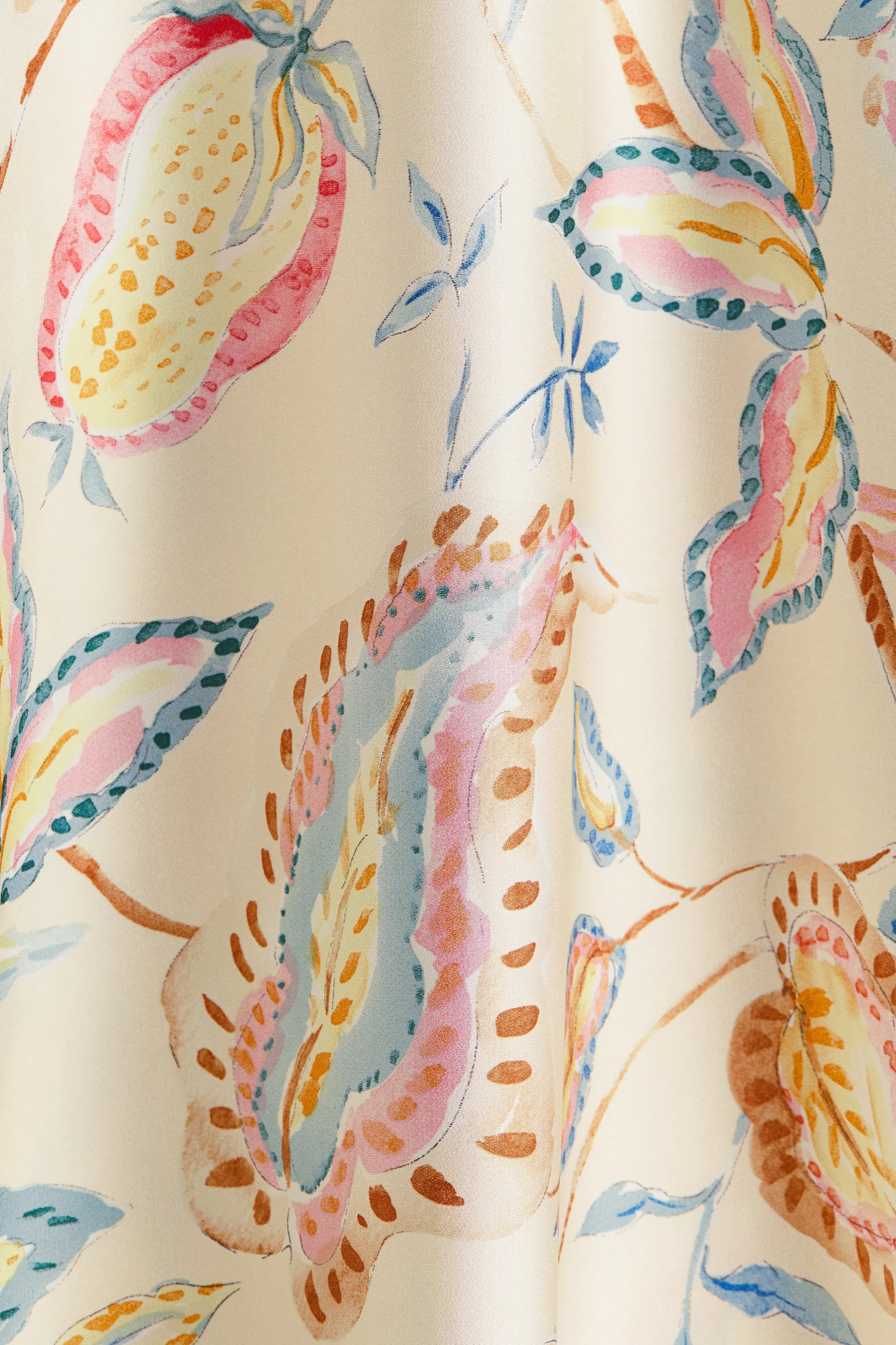 Robe caftan en satin - Beige clair/fleuri