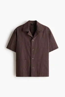 Ensemble chemise et short en lin mélangé - Marron foncé/blanc — photo 5