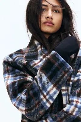 Manteau à fermeture droite - Bleu/carreaux — photo 1