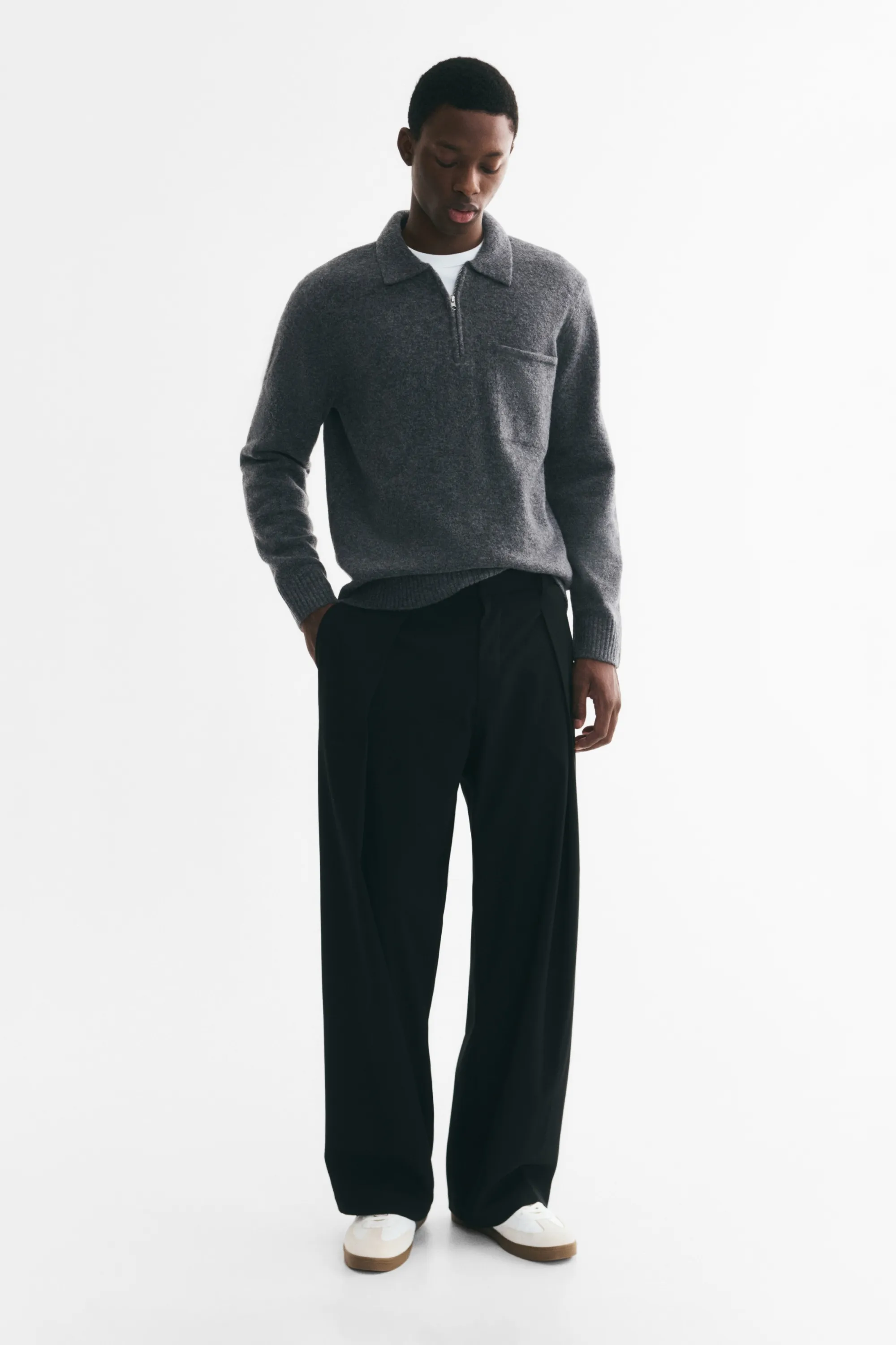 Polo Regular Fit en maille - Gris foncé chiné