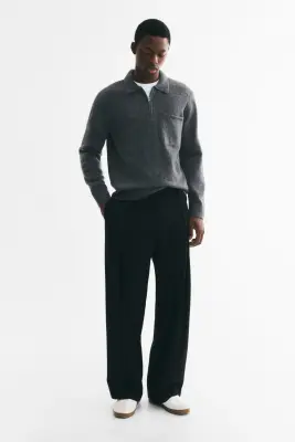 Polo Regular Fit en maille - Gris foncé chiné — photo 1